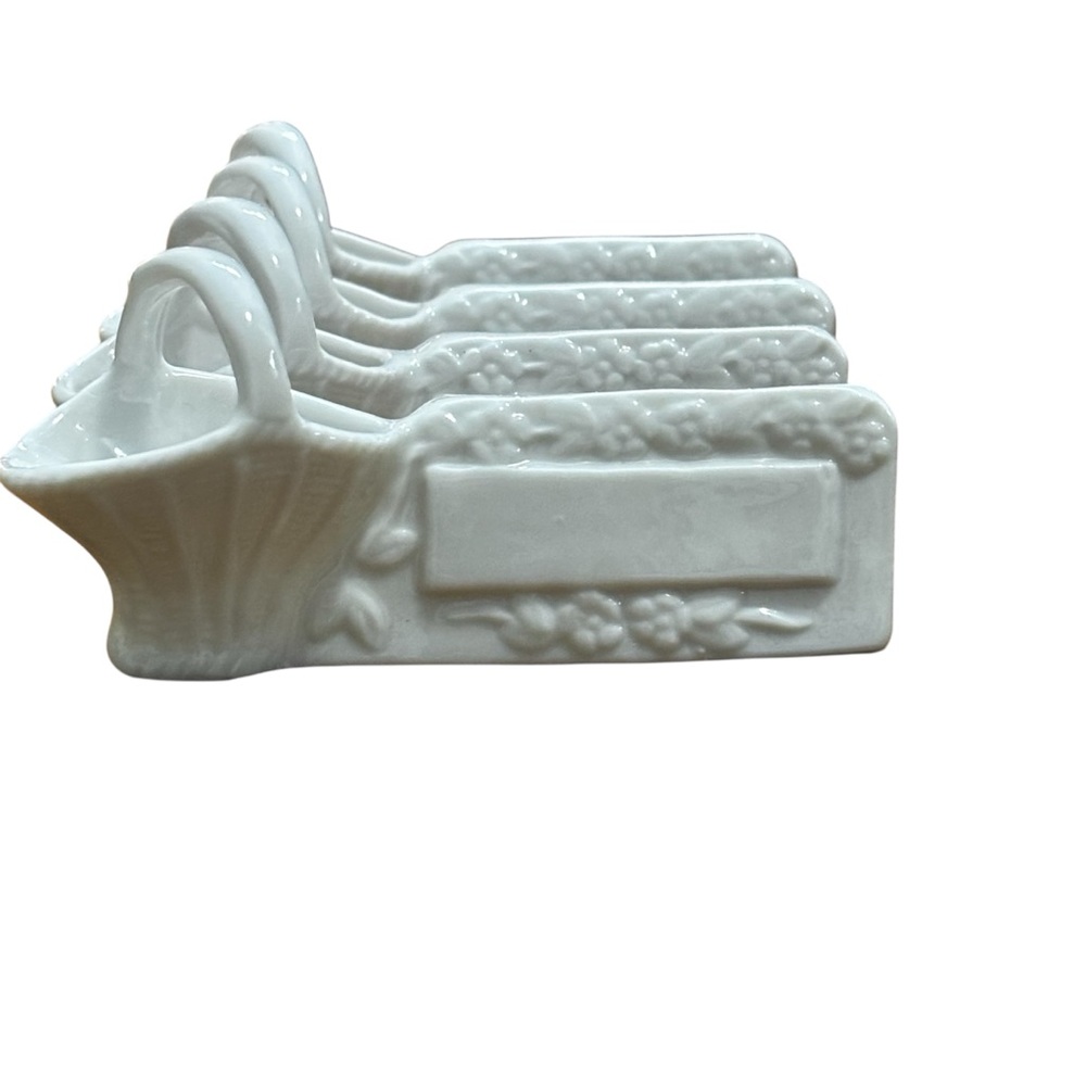 Set of 4 Vintage Two’s Company Inc. Porcelain Flower Basket Place-card holders